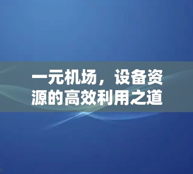 一元机场,设备资源的高效利用之道—设备多用与元机场的完美结合 一元机场,设备资源的高效利用之道—设备多用与元机场的完美结合