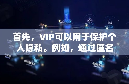 首先,VIP可以用于保护个人隐私。例如,通过匿名服务或隐私保护技术,确保私人信息不会被泄露。例如,如果VIP负责处理紧急情况下的紧急联系,那么即使他人使用VIP,VIP也可以通过匿名方式提供帮助 首先,VIP可以用于保护个人隐私。例如,通过匿名服务或隐私保护技术,确保私人信息不会被泄露。例如,如果VIP负责处理紧急情况下的紧急联系,那么即使他人使用VIP,VIP也可以通过匿名方式提供帮助