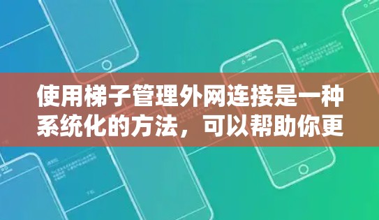 使用梯子管理外网连接是一种系统化的方法,可以帮助你更好地控制和维护外网环境。以下是分步指南,帮助你使用梯子管理外网连接 使用梯子管理外网连接是一种系统化的方法,可以帮助你更好地控制和维护外网环境。以下是分步指南,帮助你使用梯子管理外网连接