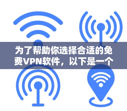为了帮助你选择合适的免费VPN软件,以下是一个综合考虑的因素和推荐步骤 为了帮助你选择合适的免费VPN软件,以下是一个综合考虑的因素和推荐步骤
